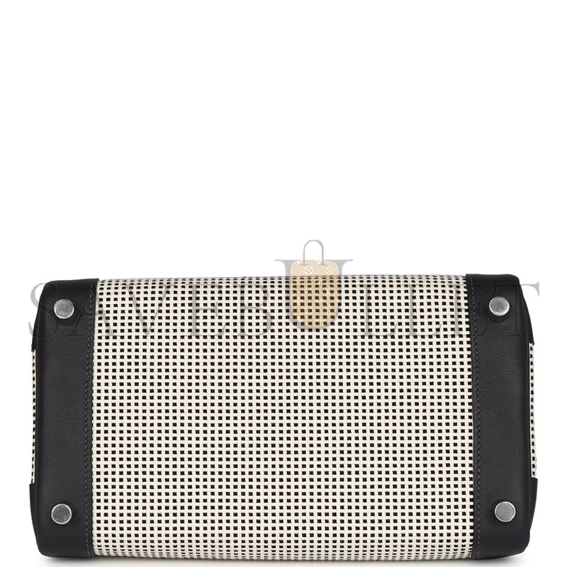 H**mes MASTER QUADRILLE BIRKIN 25 BLACK SWIFT AND ECRU TOILE PALLADIUM HARDWARE (25*20*13cm)